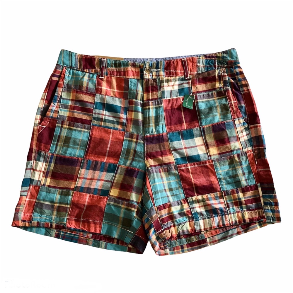 NWT LL BEAN Madras Plaid Patch Favorite Fit Shorts